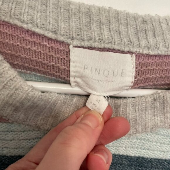 PINQUE STITCH FIX STITCHFIX Gray Mauve Pink Blue Striped Cropped Crop Sweater M - Picture 5 of 15